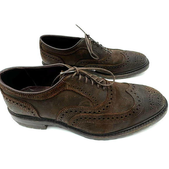 ALLEN‎ EDMONDS Men's 9 D McTavish Lace Up Suede Brown Waterproof Wingtip Shoes - Picture 1 of 9